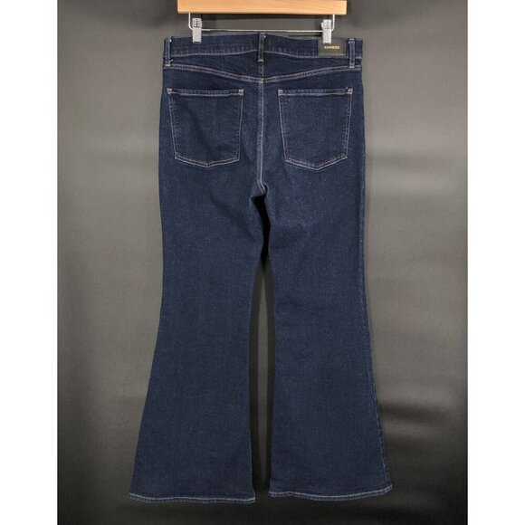Express Women's 70s Flare Mid Rise Jeans 12R Blue Dark Wash y2k Cotton Blend - Picture 2 of 9